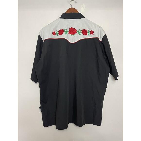 Dragonfly Men's XL Black White Rose Embroidered Snap Button Down S/S Shirt - Picture 6 of 8
